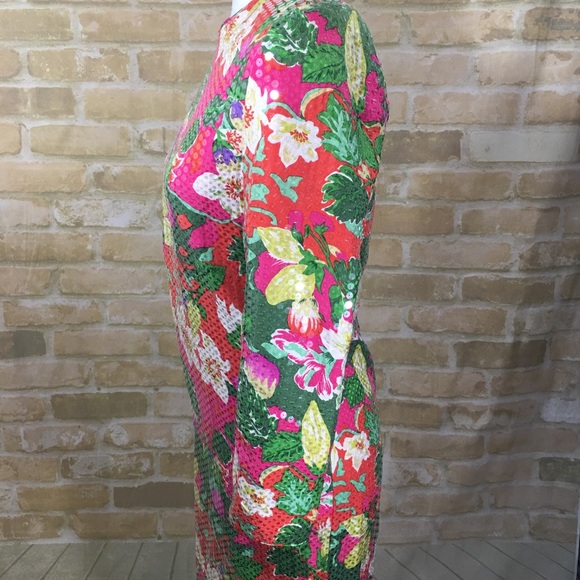 Teri Jon Nites Silk Floral Sequin Dress Size 10 - Picture 3 of 7